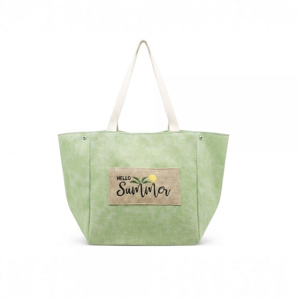 2 In 1 Shoulder & Bucket Style Canvas Tote Bag With Burlap Patch Detail - Snap Closure - Lined Body with Open Pocket - Approximately 22" L X 13" T X 9.5" D - 90% Polyester / 10% Burlap view 5