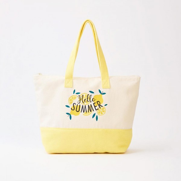"Hello Summer" Terry Cloth Tote Bag 

- Full Zip Closure
- Lined Body with Open Pocket
- Approximately 22" L X 16" T X 6" D
- 80% Polyester / 20% Polyamide 