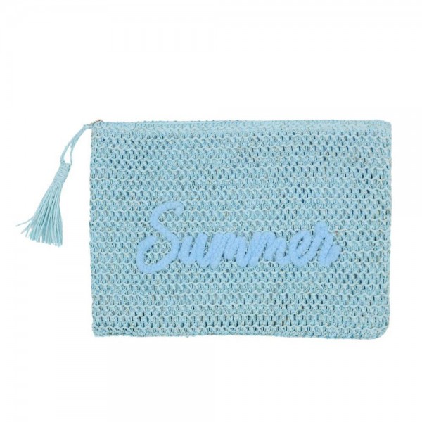 Woven Straw & Gold Lurex "Summer" Pouch 

- Full Zip Closure 
- 1 Inner Open Pocket 
- 100% Paper 