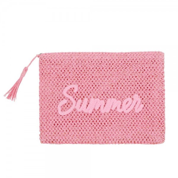 Woven Straw & Gold Lurex "Summer" Pouch 

- Full Zip Closure 
- 1 Inner Open Pocket 
- 100% Paper 