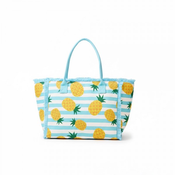 Pineapple & Stripe Fringe Tote Bag 

- Full Zip Closure 
- 1 Inner Pocket 
- Approximately 14.5" L  X 11.5" T X 7" D
- 100% Polyester        