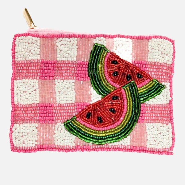 Plaid Watermelon Seed Beaded Canvas Bag

- Fully Lined Inside
- 100% Cotton Bag
- Approximately 5" L X 4" T