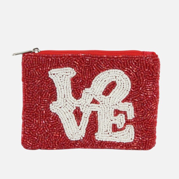 "LOVE" Seed Beaded Canvas Bag

- Fully Lined Inside
- 100% Cotton Bag
- Approximately 5" L X 4" T