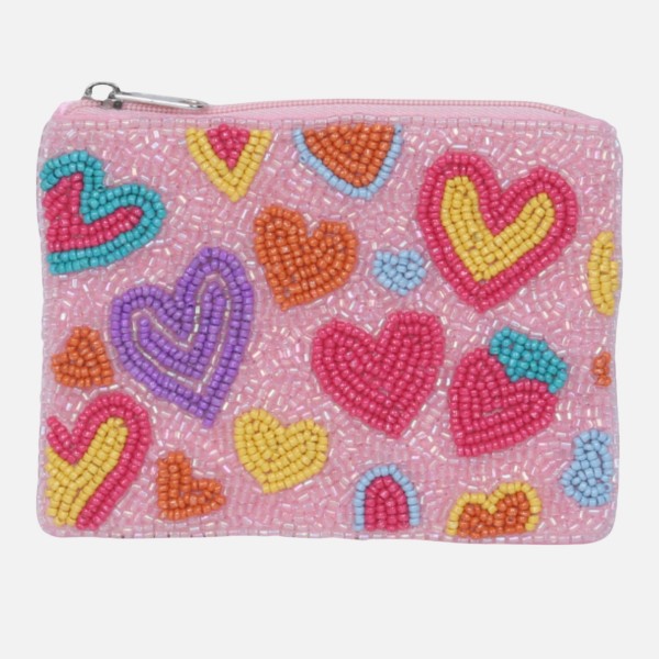 Colorful Hearts Seed Beaded Canvas Bag

- Fully Lined Inside
- 100% Cotton Bag
- Approximately 5" L X 4" T