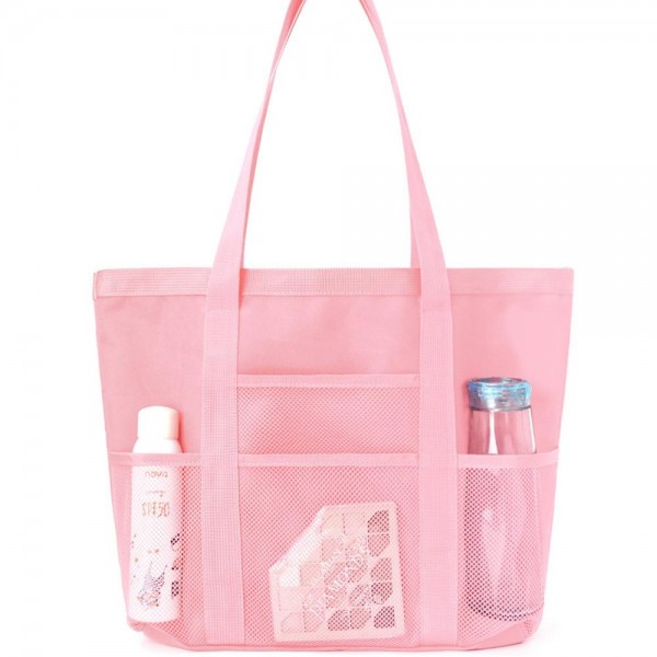 Nylon Tote Bag With Mesh Pockets 

- 4 External Open Mesh Pockets 
- 1 Internal Zip Pocket 
- Approximately 16" L X 12" T X 4" D