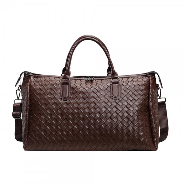 Woven Vegan Leather Duffle Bag 

- Full Zip Closure
- Lined Body 
- 1 Internal Zip Pocket 
- Removable Cross Body Strap
- Approximately 18" L X 13" T X 7.5" D