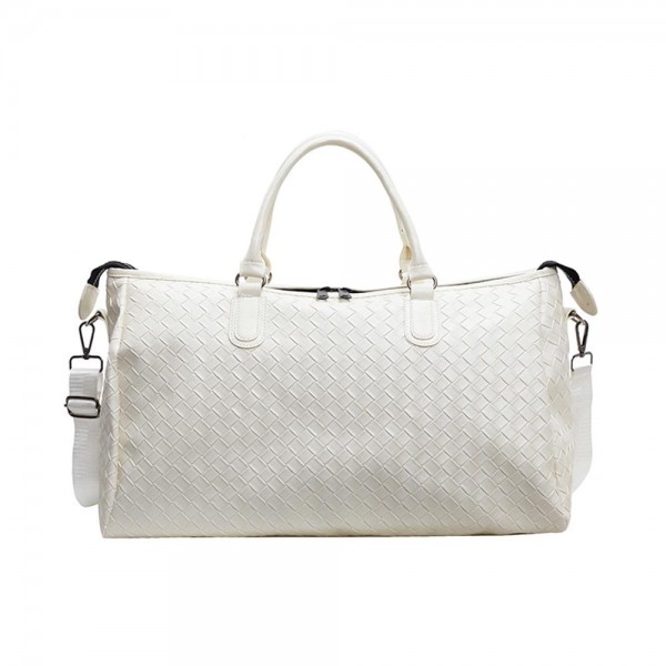 Woven Vegan Leather Duffle Bag 

- Full Zip Closure
- Lined Body 
- 1 Internal Zip Pocket 
- Removable Cross Body Strap
- Approximately 18" L X 13" T X 7.5" D