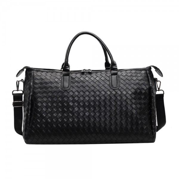 Woven Vegan Leather Duffle Bag 

- Full Zip Closure
- Lined Body 
- 1 Internal Zip Pocket 
- Removable Cross Body Strap
- Approximately 18" L X 13" T X 7.5" D