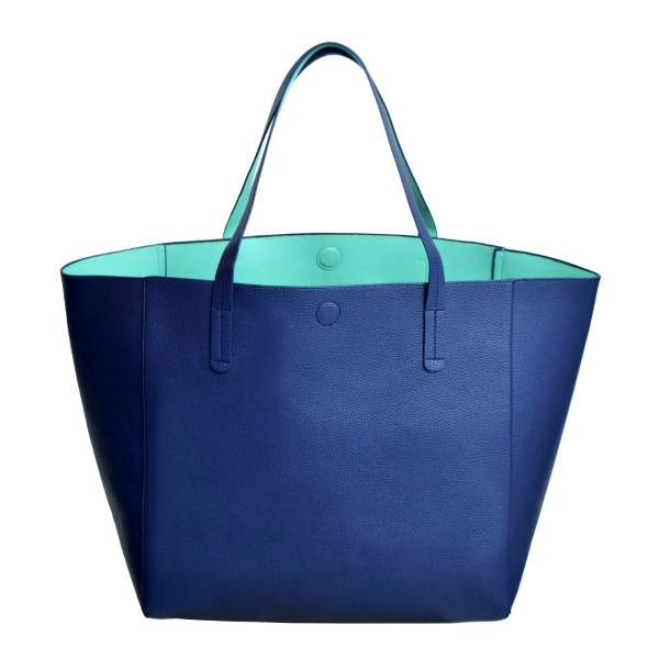 Wholesale large navy blue tote made PU leather tote also reversible mint green i