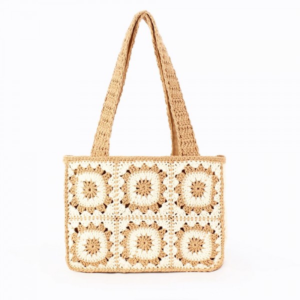 Granny Square Crochet Tote Bag 

- Full Zip Closure
- Lined Body 
- 1 Open Pocket 
- Approximately 12" L X 9" T X 3" D