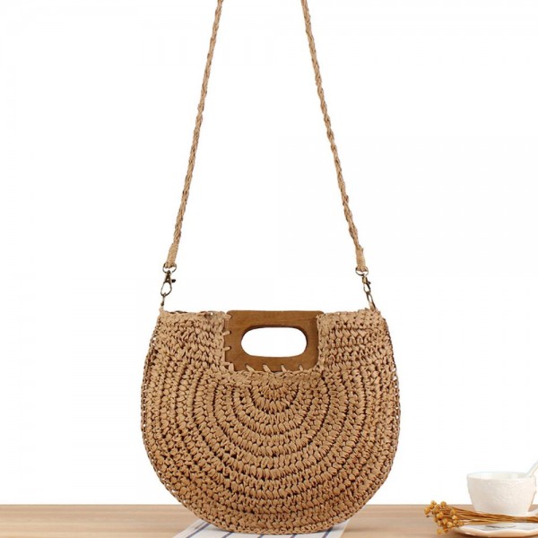 Straw Crossbody Bag With Wooden Handle & Straw Strap  

- Lined Body 
- 1 Open Pocket 
- Approximately 12.5" L X 10" T