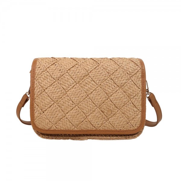 Woven Straw Tote Bag With Vegan Leather Details 

- Snap Closure
- Lined Body with Open Pocket
- Removable Cross Body Strap 
- Approximately 9" L X 6.5" T X 2.5" D
