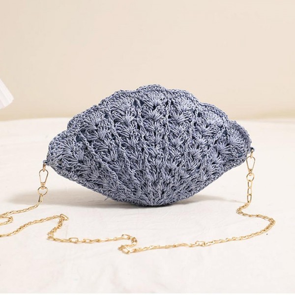 Woven Straw Shell Crossbody Bag With Chain Link Strap 

- Full Zip Closure
- Lined Body 
- Approximately 12" L X 8.5" T 