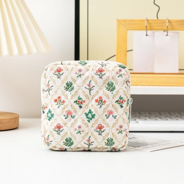 Floral Print Quilted Pouch 

- Full Zip Closure 
- Approximately 4.5" L X 4.5" T X 1" D