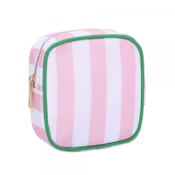 Nylon Stripe Pouch

- Fill Zip Closure
- Lined Body with Open Pocket
- Approximately 5" L X 5" T X 2.25" D