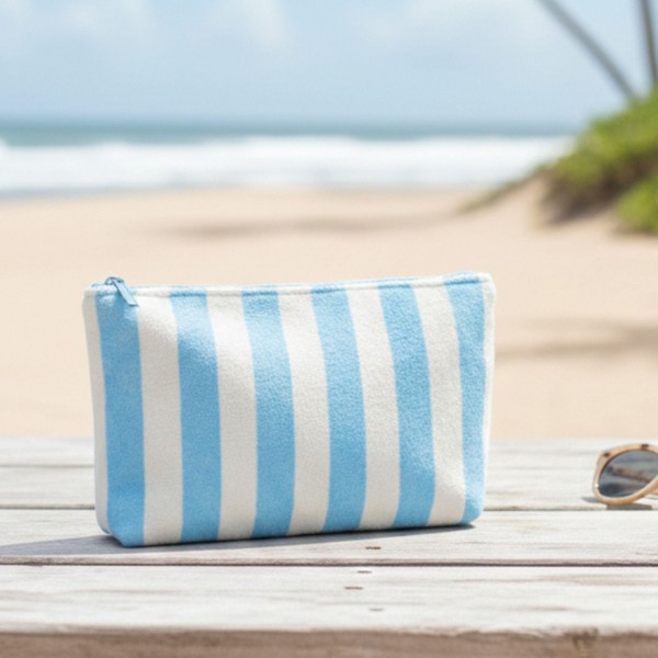 Stripe Terry Cloth Pouch 

- Full Zip Closure
- Lined Body 
- Approximately 11" L X 7" T X 2.25" D