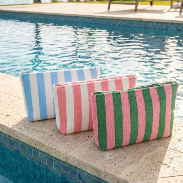 Stripe Terry Cloth Pouch 

- Full Zip Closure
- Lined Body 
- Approximately 11" L X 7" T X 2.25" D