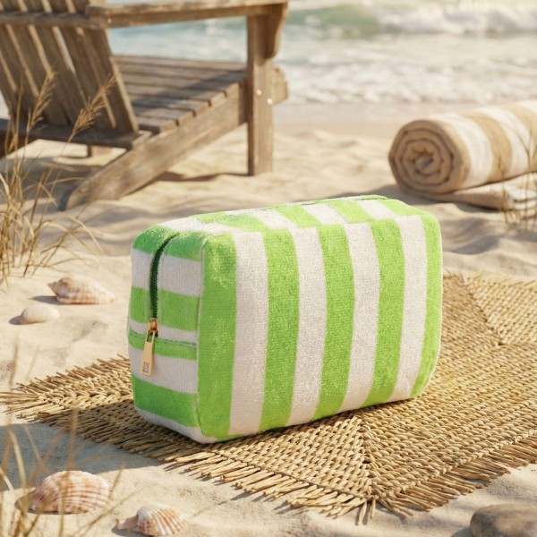 Stripe Terry Cloth Pouch 

-Full Zip Closure
- Lined Body 
- Approximately 8" L X 6" T X 3" D