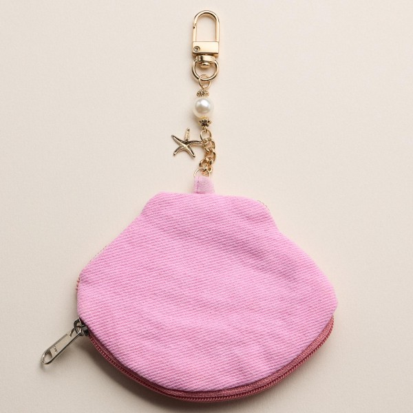 Seed Beaded Shell Pouch Key Ring

- Approximately 7" L