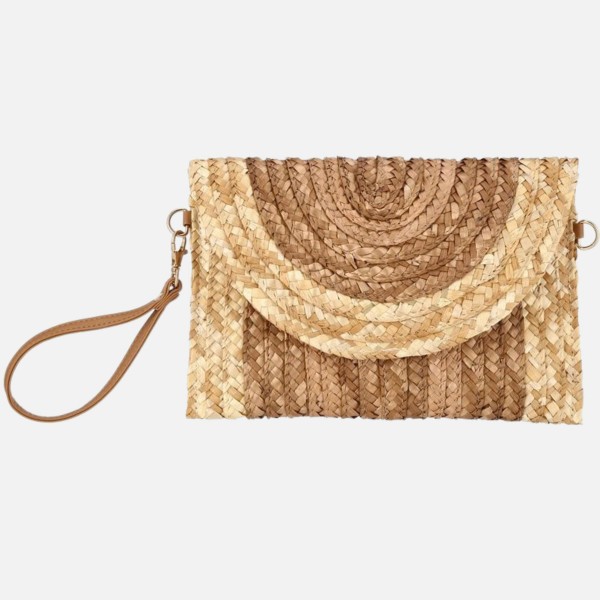 Multi Color Woven Straw Wristlet

- Lined Body
- Snap Closure
- One Inner Pocket 
- Removable Cross Body Strap 
- Approximately 11" L X 7" T