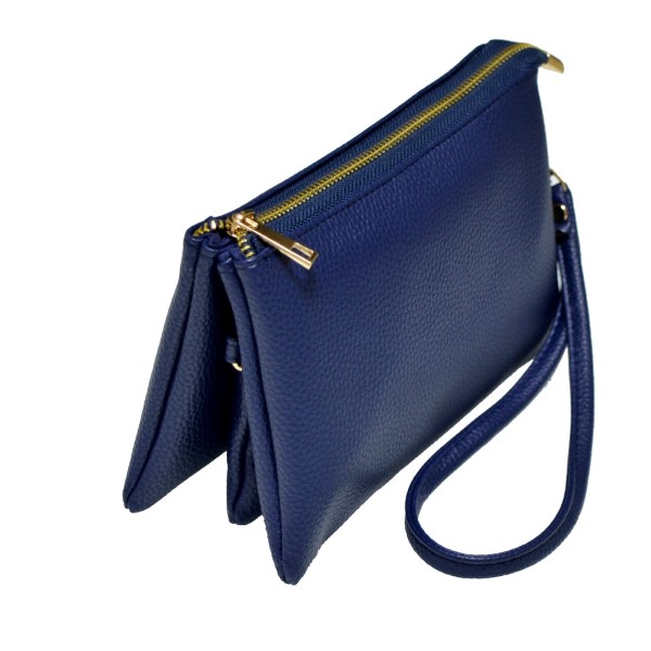 Wholesale multi compartment navy blue clutch comes detachable wristlet strap adj