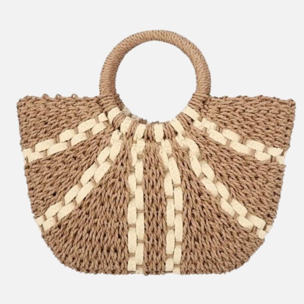 Woven Straw Tote Bag With Fanned Stripes Detail 

- Lined Body
- Drawstring Closure
- One Inner Pocket 
- Approximately 16" L X 10" T X 2" D