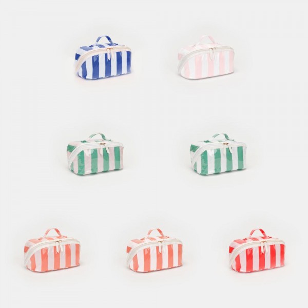 Stripe Makeup Bag

- Full Zip Closure
- 3 Internal Pockets & 1 Zip Brush Pocket
- Approximately 11” L X 5” T X 5” D
