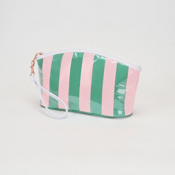 Striped Pouch With Wristlet Strap

- Full Zip Closure
- Lined Body
- One Internal Zip Pocket
- Approximately 11" L X 6.25" T X 3.5" D