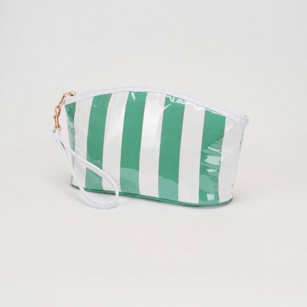 Striped Pouch With Wristlet Strap

- Full Zip Closure
- Lined Body
- One Internal Zip Pocket
- Approximately 11" L X 6.25" T X 3.5" D