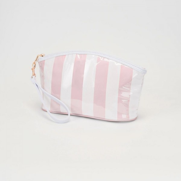 Striped Pouch With Wristlet Strap

- Full Zip Closure
- Lined Body
- One Internal Zip Pocket
- Approximately 11" L X 6.25" T X 3.5" D