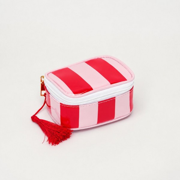 Striped Pouch With Tassels

- Full Zip Closure
- One Internal Zip Pouch
- Lined Body
- Approximately 4.5" L X 2" T X 3.5" D