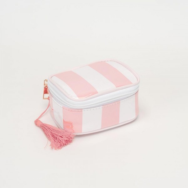 Striped Pouch With Tassels

- Full Zip Closure
- One Internal Zip Pouch
- Lined Body
- Approximately 4.5" L X 2" T X 3.5" D