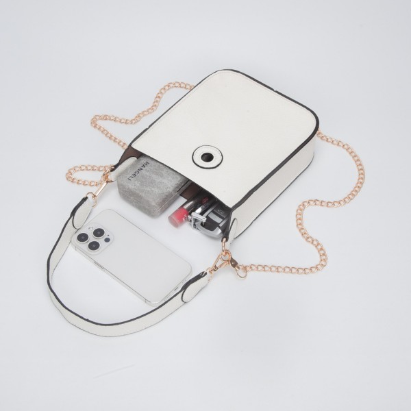 Vegan Leather Rectangular Tote Bag With Toggle Clasp 

- Removable Tote Handle 
- Removable Cross Body Chain Link Strap 
- Approximately 7" L X 8" T X 2" D 