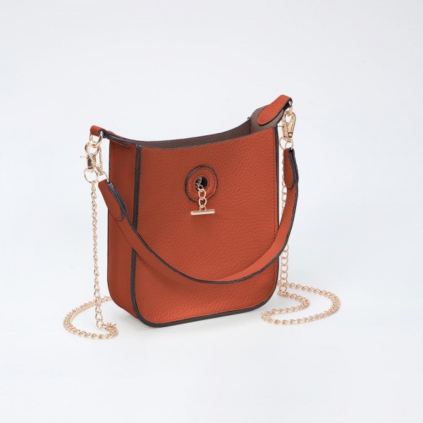 Vegan Leather Rectangular Tote Bag With Toggle Clasp 

- Removable Tote Handle 
- Removable Cross Body Chain Link Strap 
- Approximately 7" L X 8" T X 2" D 