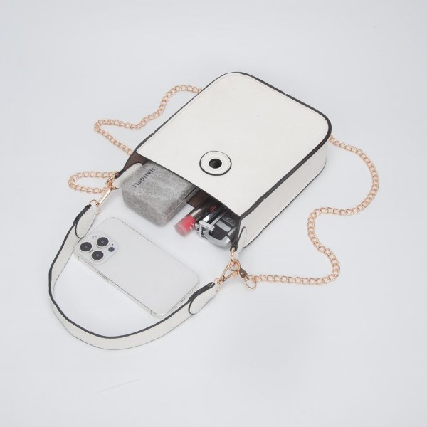 Vegan Leather Rectangular Tote Bag With Toggle Clasp 

- Removable Tote Handle 
- Removable Cross Body Chain Link Strap 
- Approximately 7" L X 8" T X 2" D 