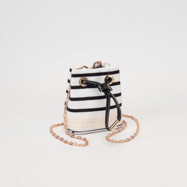Mini Canvas Cross Body Bucket Bag

- Drawstring Closure
- Removable Chain Link Crossbody Strap
- Approximately 3.5" L X 4" T X 2.5" D