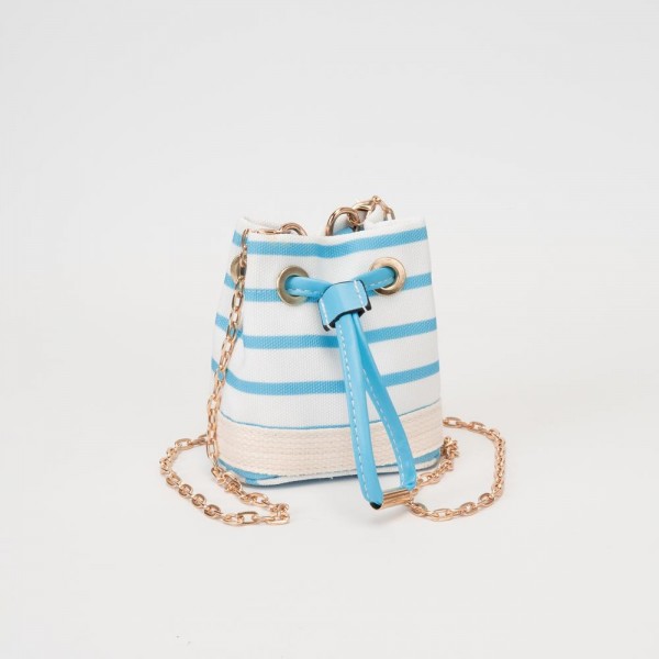 Mini Canvas Cross Body Bucket Bag

- Drawstring Closure
- Removable Chain Link Crossbody Strap
- Approximately 3.5" L X 4" T X 2.5" D