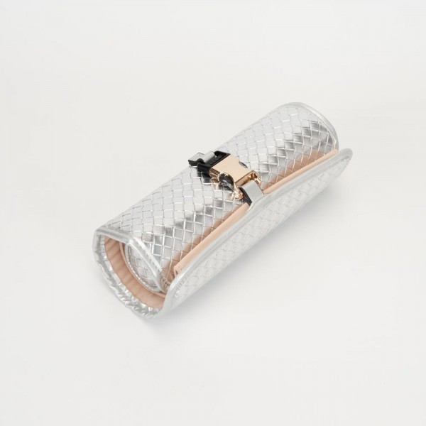 Woven Vegan Leather Roll Up Jewelry Organizer 

- Metal & Plastic Buckle Closure
- 2 Snap Ring Holders 
- 4 Earrings Holders 
- 3 Snap Necklace Holders 
- 1 Zip Pocket 
- 1 Open Pocket 
- Velvet Divider 
- Woven Vegan Leather Cylinder Pouch Included 
- Approximately 8.75" L X 3" T X 2.5" D
