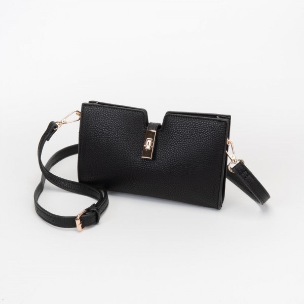 Vegan Leather Crossbody Clutch Bag 

- Press Lock Closure 
- Removeable Cross Body Strap 
- - Approximately 8" L X 5" T X 1.5" D 