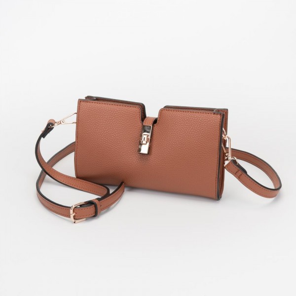 Vegan Leather Crossbody Clutch Bag 

- Press Lock Closure 
- Removeable Cross Body Strap 
- - Approximately 8" L X 5" T X 1.5" D 