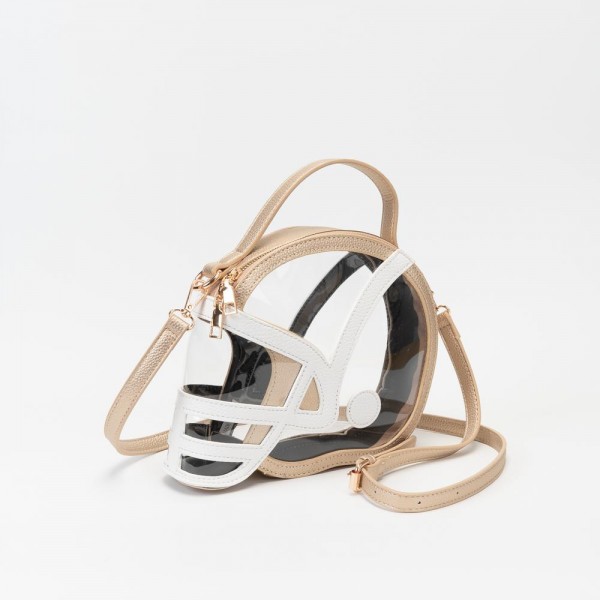 Clear Football Helmet Tote Bag With Vegan Leather Trim

- Full Zip Closure
- Handle Drop 3" L
- - Approximately 9" L X 7.5" T X 2" D