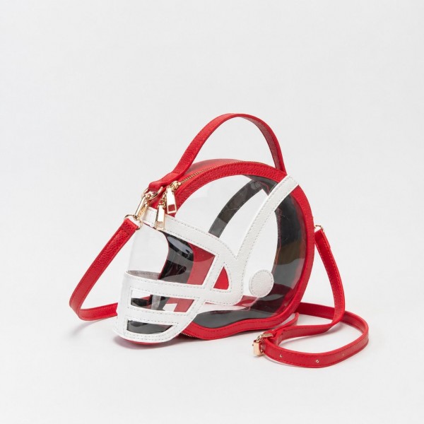 Clear Football Helmet Tote Bag With Vegan Leather Trim

- Full Zip Closure
- Handle Drop 3" L
- - Approximately 9" L X 7.5" T X 2" D