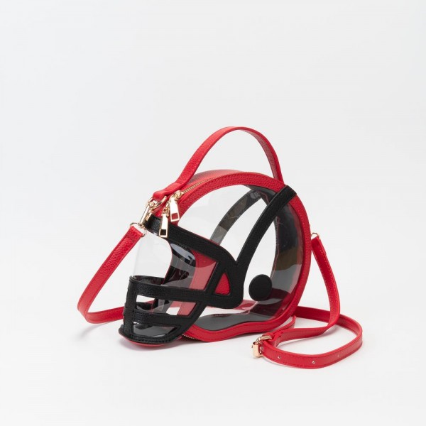 Clear Football Helmet Tote Bag With Vegan Leather Trim

- Full Zip Closure
- Handle Drop 3" L
- - Approximately 9" L X 7.5" T X 2" D