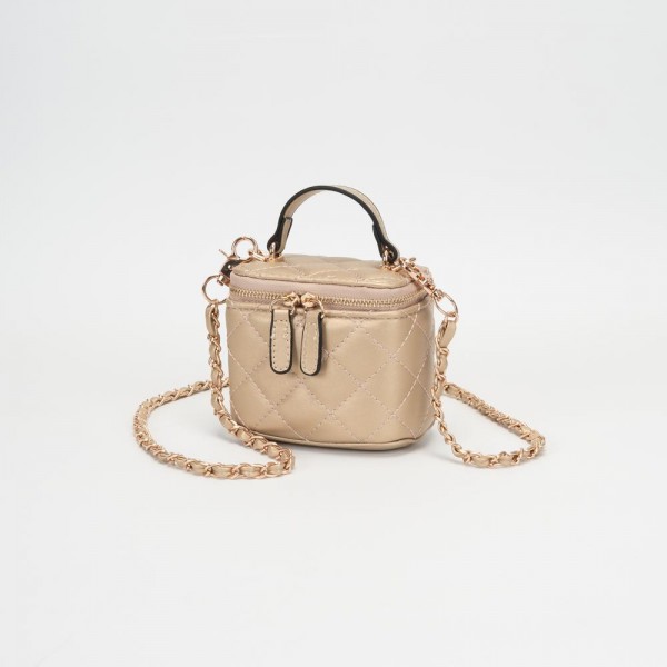 Quilted Vegan Leather Mini Tote Crossbody Bag 

- Full Zip Closure 
- Internal Mirror
- Lipstick Holder 
- Removeable Chain Link Crossbody Strap
- Approximately 4" L X 3.5" T X 3" D
