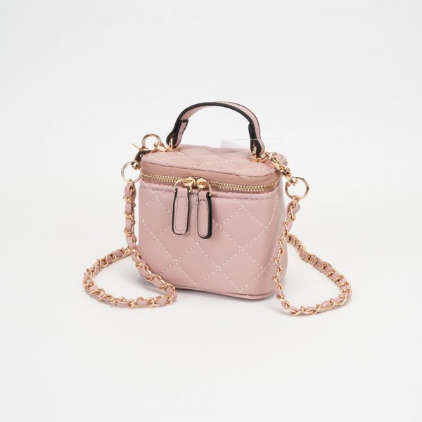 Quilted Vegan Leather Mini Tote Crossbody Bag 

- Full Zip Closure 
- Internal Mirror
- Lipstick Holder 
- Removeable Chain Link Crossbody Strap
- Approximately 4" L X 3.5" T X 3" D