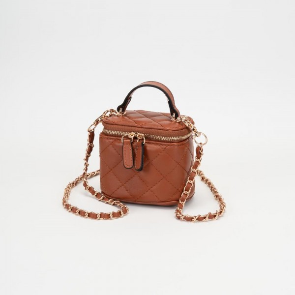 Quilted Vegan Leather Mini Tote Crossbody Bag 

- Full Zip Closure 
- Internal Mirror
- Lipstick Holder 
- Removeable Chain Link Crossbody Strap
- Approximately 4" L X 3.5" T X 3" D