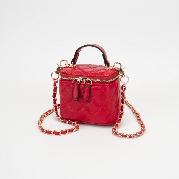 Quilted Vegan Leather Mini Tote Crossbody Bag 

- Full Zip Closure 
- Internal Mirror
- Lipstick Holder 
- Removeable Chain Link Crossbody Strap
- Approximately 4" L X 3.5" T X 3" D