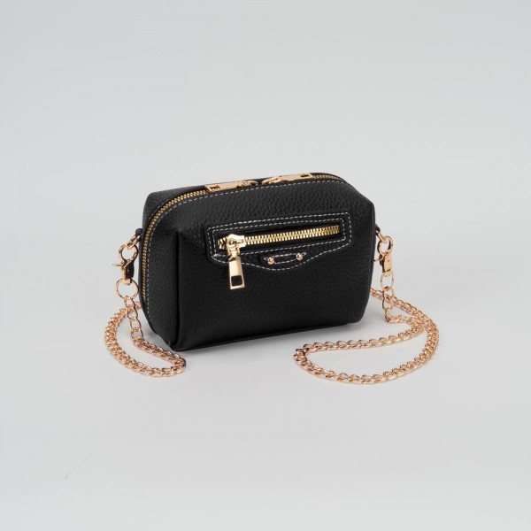 Vegan Leather Mini Cross Body Bag 

- Full Zip Closure 
- Lined Body 
- 1 Exterior Zip Pocket 
- 1 Internal Open Pocket
- Removable Chain Link Cross Body Strap  
- Approximately 22.5" L X 13.5" T X 5" D