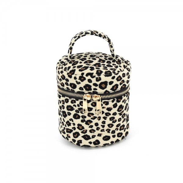 Leopard Print Bucket Bag with a structured drawstring silhouette, top handle, and detachable crossbody strap. The plush textured animal-print body opens to a roomy lined interior that holds daily essentials with room to spare. A trend-right shape in a print that never quits — an eye-catching display piece that converts browsers into buyers at boutique.
