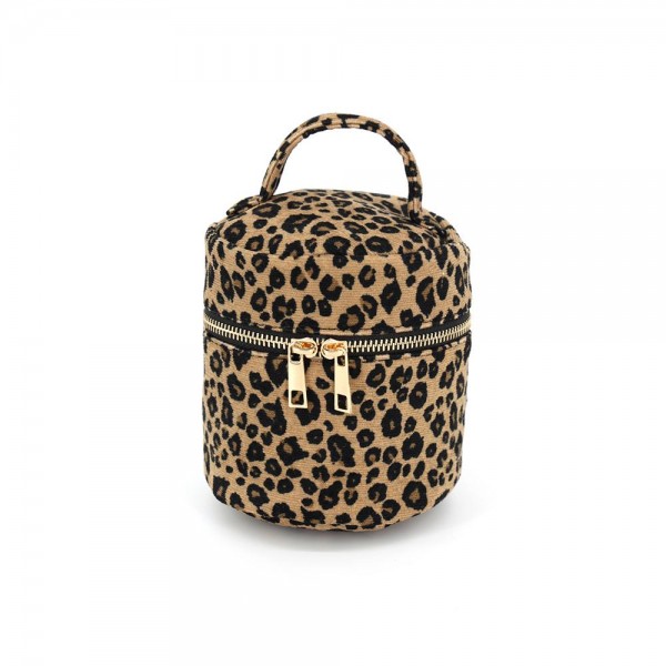 Leopard Print Bucket Bag with a structured drawstring silhouette, top handle, and detachable crossbody strap. The plush textured animal-print body opens to a roomy lined interior that holds daily essentials with room to spare. A trend-right shape in a print that never quits — an eye-catching display piece that converts browsers into buyers at boutique.